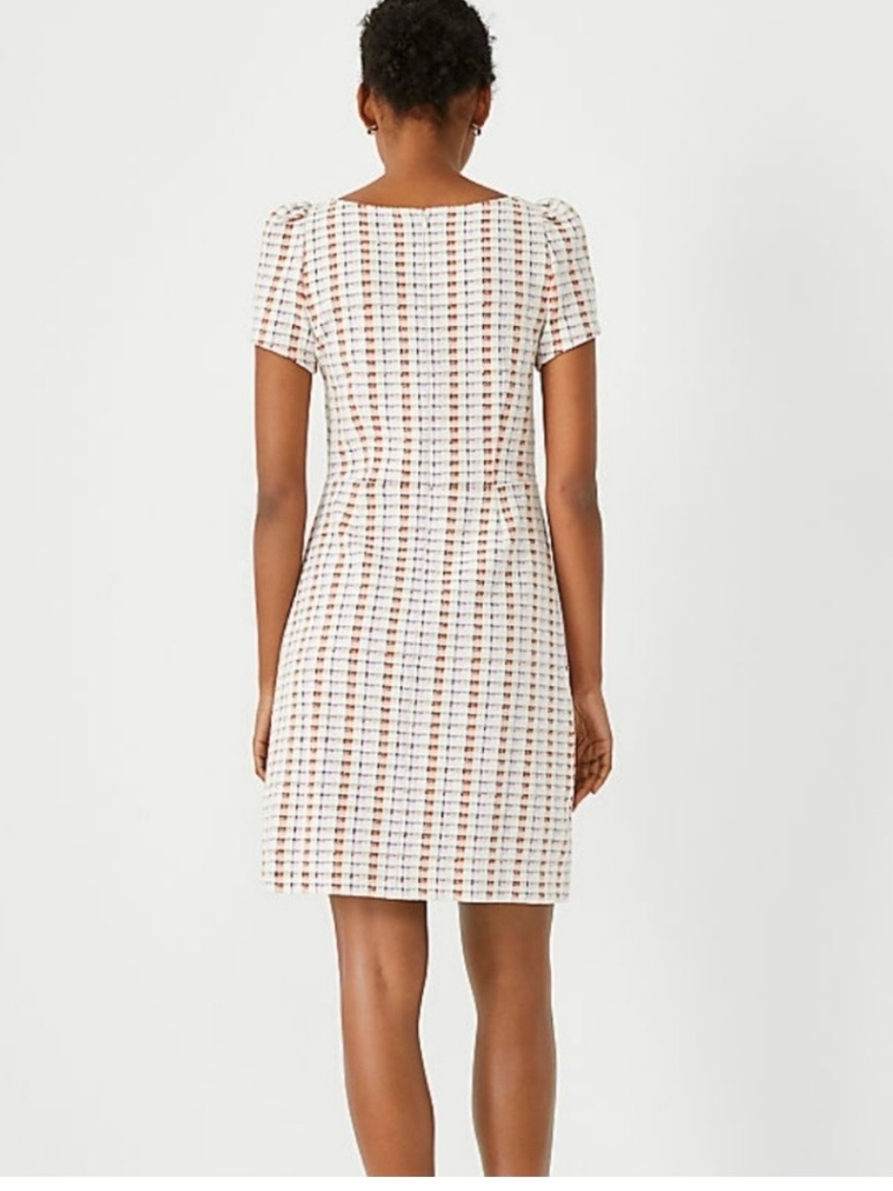 Plaid square neck cap sleeved preppy sheath dress 2p - Picture 3 of 10